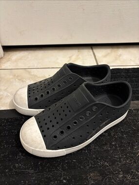 Native kids Black Slip-On Perforated Sneakers with White Toe